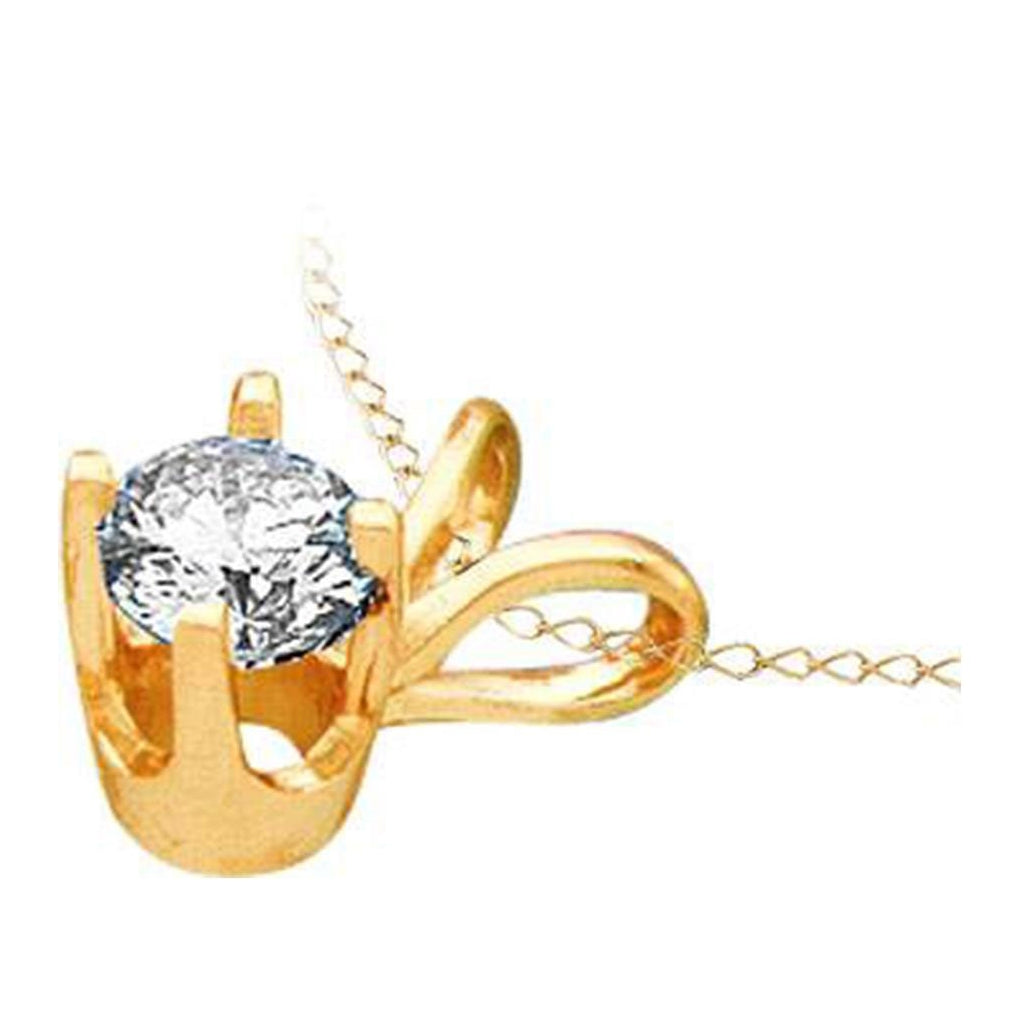 14K Yellow Gold Womens Round Diamond Solitaire Pendant 1/4 Cttw