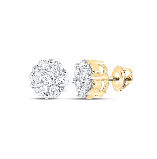 14K Yellow Gold Womens Round Diamond Flower Cluster Earrings 1-1/2 Cttw, Length: 0.35 In, Width: 0.35 In