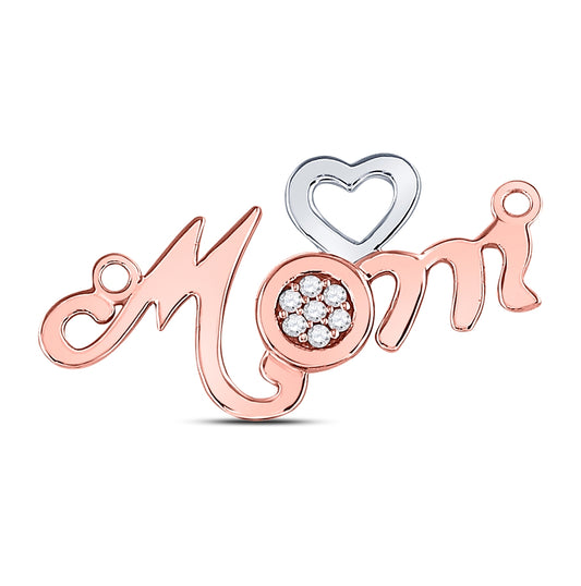 10K Rose Gold Womens Round Diamond Mom Heart Pendant 1/20 Cttw