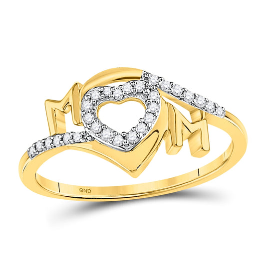 10K Yellow Gold Womens Round Diamond Heart Mom Ring 1/8 Cttw, Womens Size: 5-10