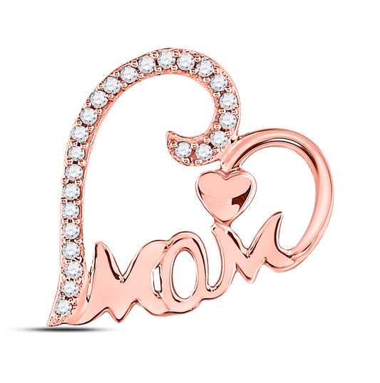 10K Rose Gold Womens Round Diamond Mom Heart Pendant 1/8 Cttw