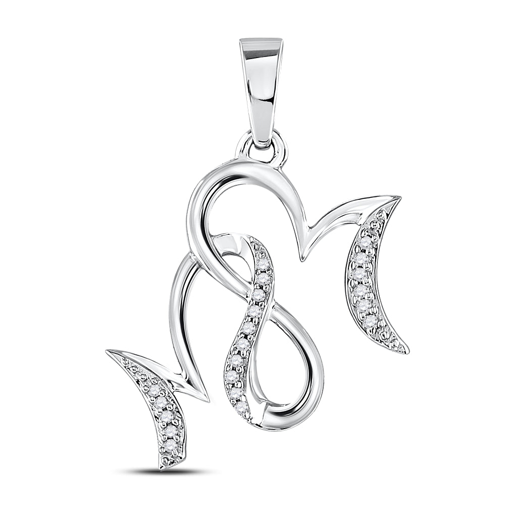 10kt White Gold Womens Round Diamond Mom Mother Pendant 1/10 Cttw