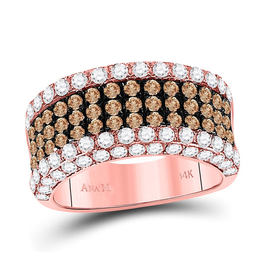 14K Rose Gold Womens Round Brown Diamond Cocktail Anniversary Ring 2-3/8 Cttw, Womens Size: 5-10