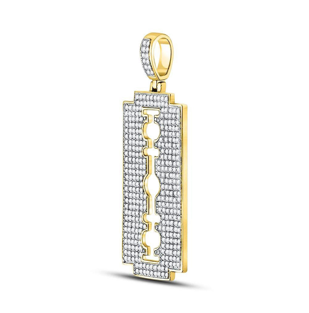 10K Yellow Gold Mens Round Diamond Razor Blade Charm Pendant 1 Cttw