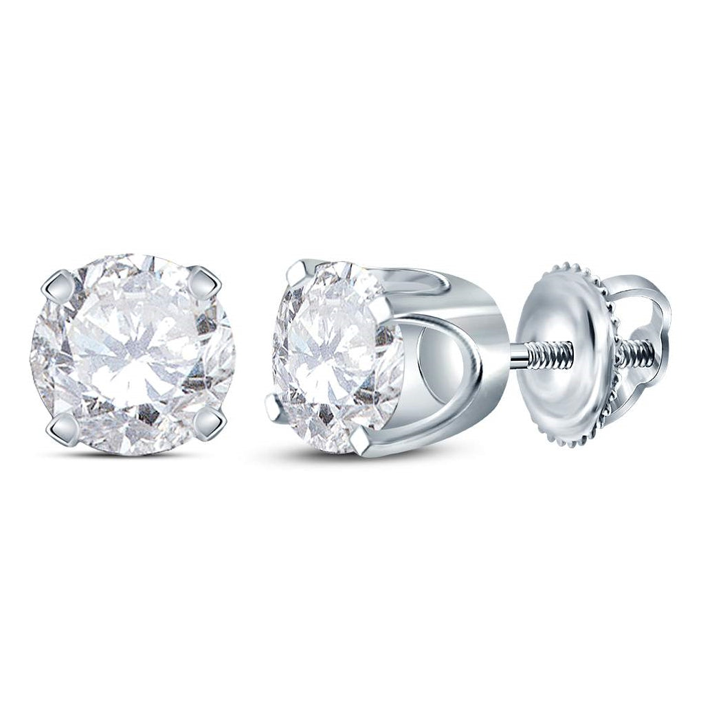 14K White Gold Womens Round Diamond Solitaire Earrings 1ctw