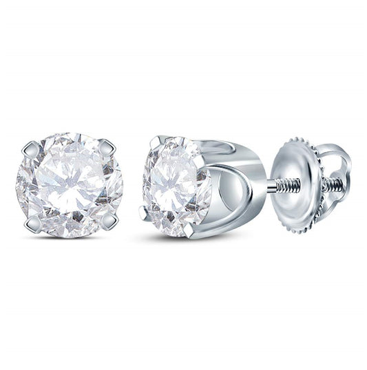 14K White Gold Womens Round Diamond Solitaire Earrings 1ctw