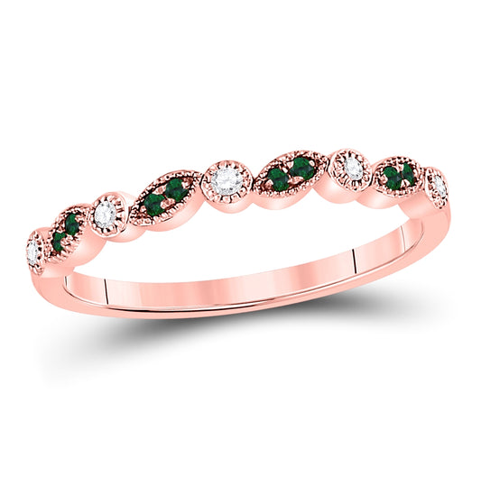 10K Rose Gold Womens Round Emerald Diamond Stackable Band Ring 1/10 Cttw, Womens Size: 5-10