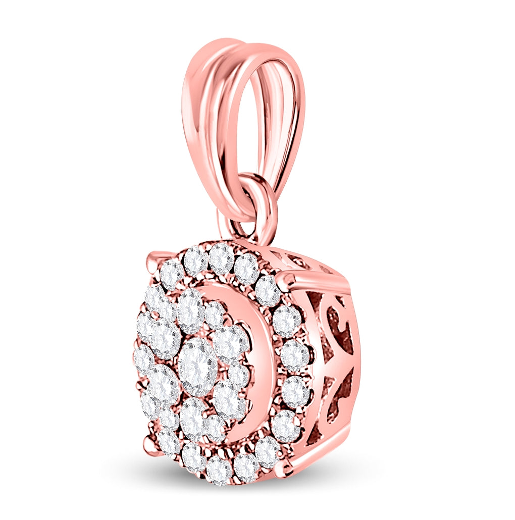 14K White Or Rose Gold Womens Round Diamond Halo Cluster Pendant
