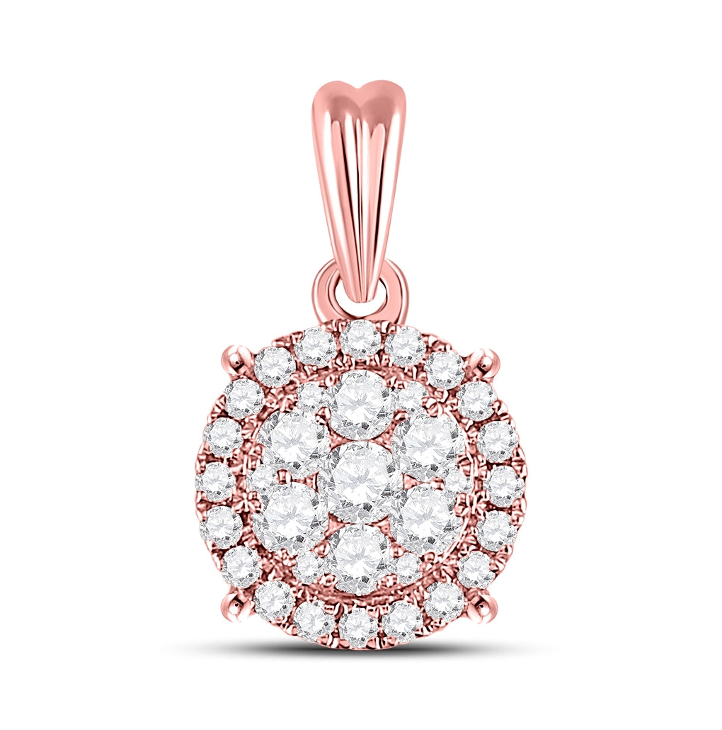 14K Rose Gold Womens Round Diamond Halo Cluster Pendant 1/2 Cttw