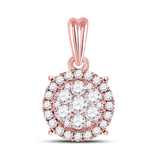 14K Rose Gold Womens Round Diamond Halo Cluster Pendant 1/2 Cttw