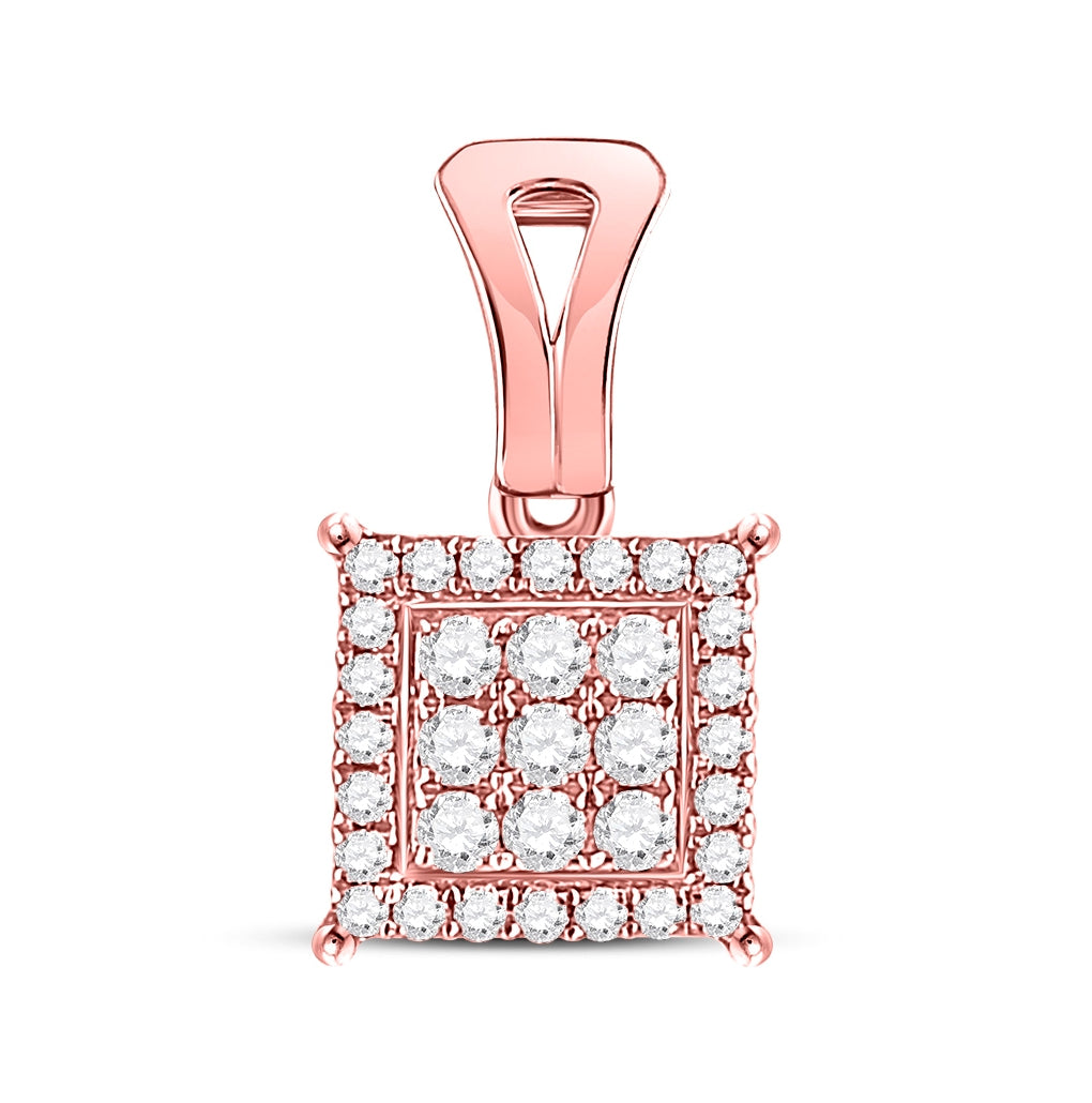 14K Rose Gold Womens Round Diamond Square Cluster Pendant 1/4 Cttw