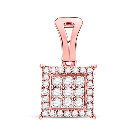 14K Rose Gold Womens Round Diamond Square Cluster Pendant 1/4 Cttw
