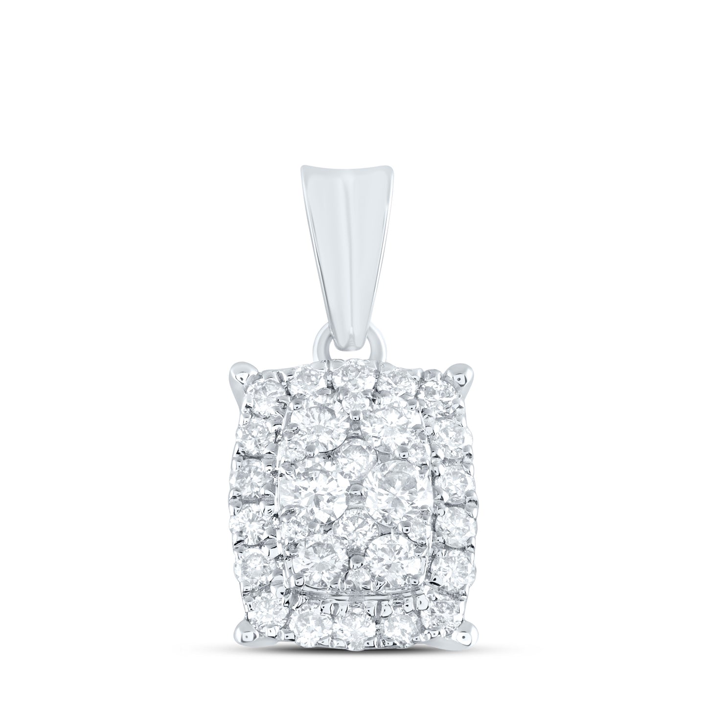 14kt White Gold Womens Round Diamond Rectangular Cluster Pendant 1/2 Cttw