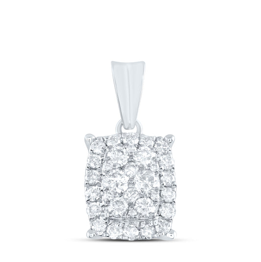 14kt White Gold Womens Round Diamond Rectangular Cluster Pendant 1/2 Cttw