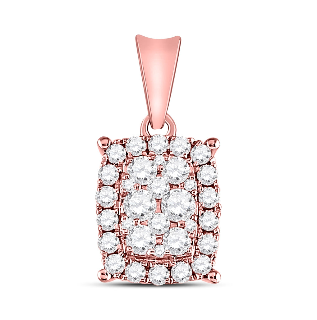 14K Rose Gold Womens Round Diamond Rectangular Cluster Pendant 1/2 Cttw