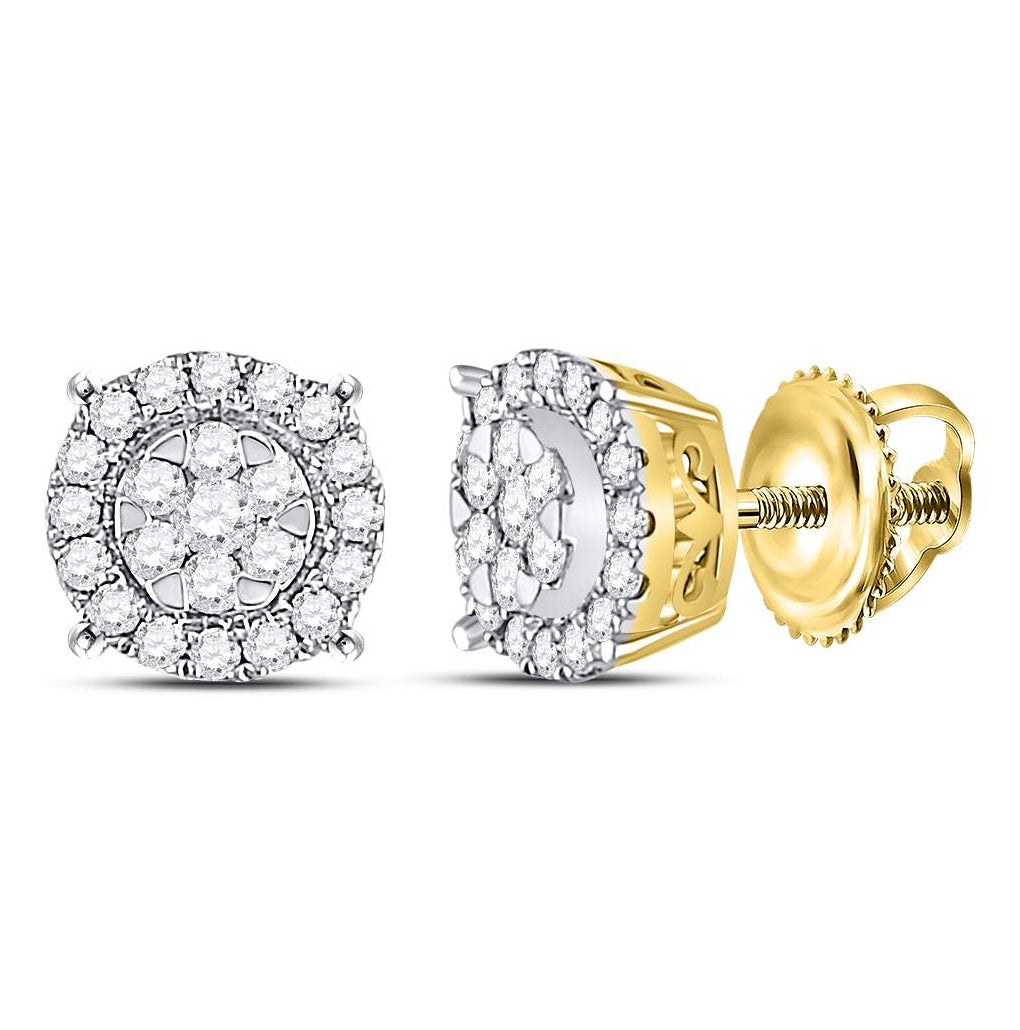 14K Rose Or Yellow Gold Womens Round Diamond Halo Cluster Earrings