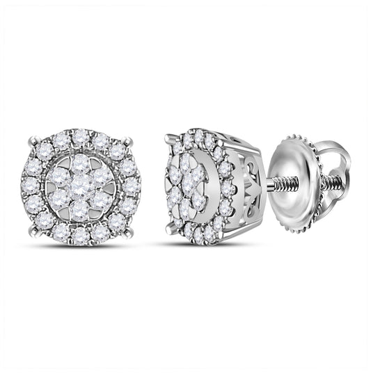 14K White Gold Womens Round Diamond Circle Halo Cluster Earrings 1/4 Cttw