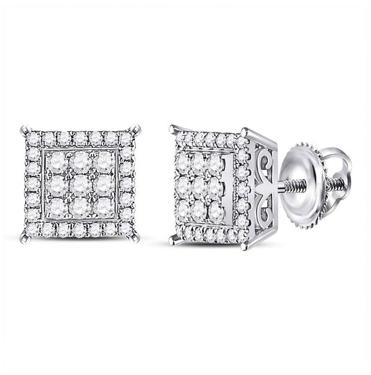 14K White Gold Womens Round Diamond Square Cluster Earrings 1/2ctw