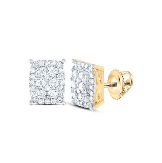 14K White Or Yellow Gold Womens Round Diamond Rectangle Cluster Earrings