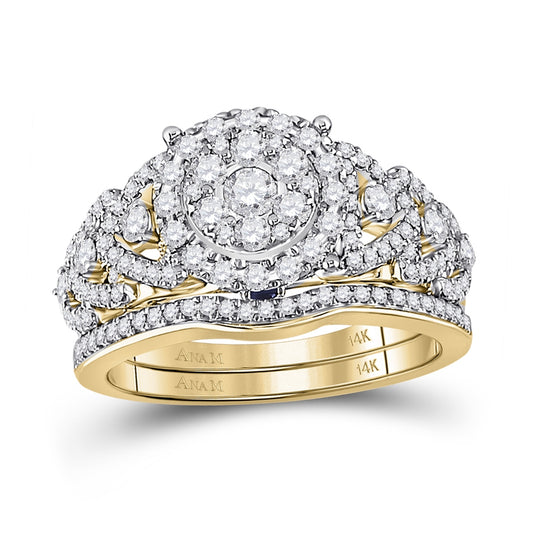 14K Yellow Gold Round Dia. Bridal Wedding Ring Band Set 1ctw, Women's Size: 5-10