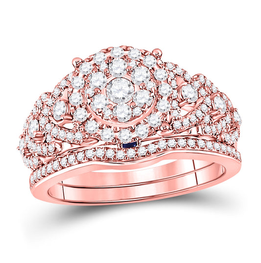 14K Rose Gold Round Dia. Bridal Wedding Band Set 1ctw, Women's Size: 5-10