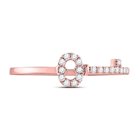 10K Rose Gold Womens Round Diamond Key Stackable Band Ring 1/8 Cttw, Womens Size: 5-10