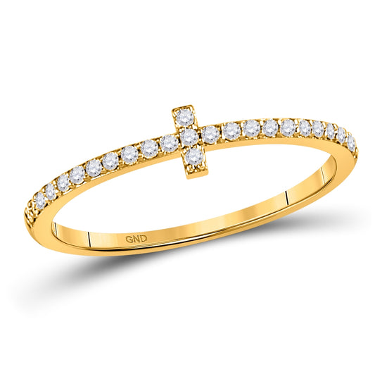 10K Yellow Or White Or Rose Gold Womens Round Diamond Cross Stackable Band Ring , Womens Size: 5-10