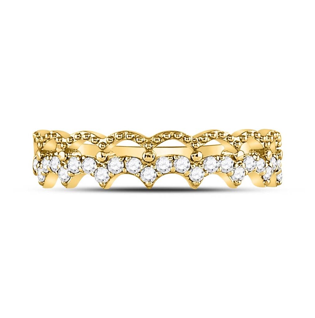 10K Yellow Gold Womens Round Diamond Scalloped Stackable Band Ring 1/4 Cttw, Womens Size: 5-10