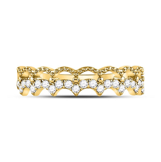 10K Yellow Gold Womens Round Diamond Scalloped Stackable Band Ring 1/4 Cttw, Womens Size: 5-10