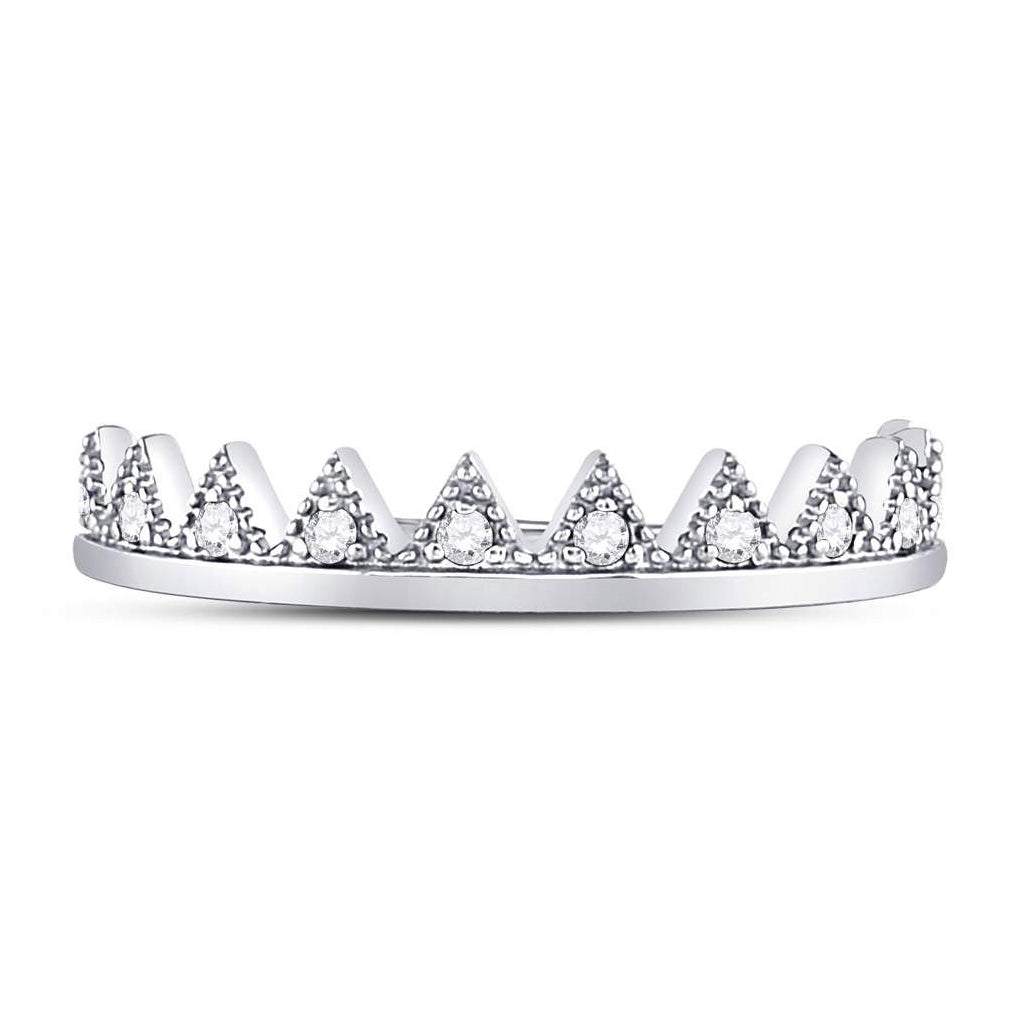 10K White Gold Womens Round Diamond Chevron Stackable Band Ring 1/10 Cttw, Womens Size: 5-10