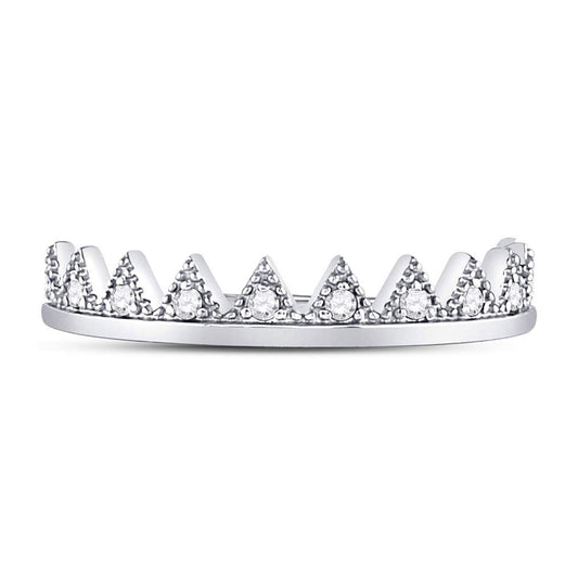 10K White Gold Womens Round Diamond Chevron Stackable Band Ring 1/10 Cttw, Womens Size: 5-10