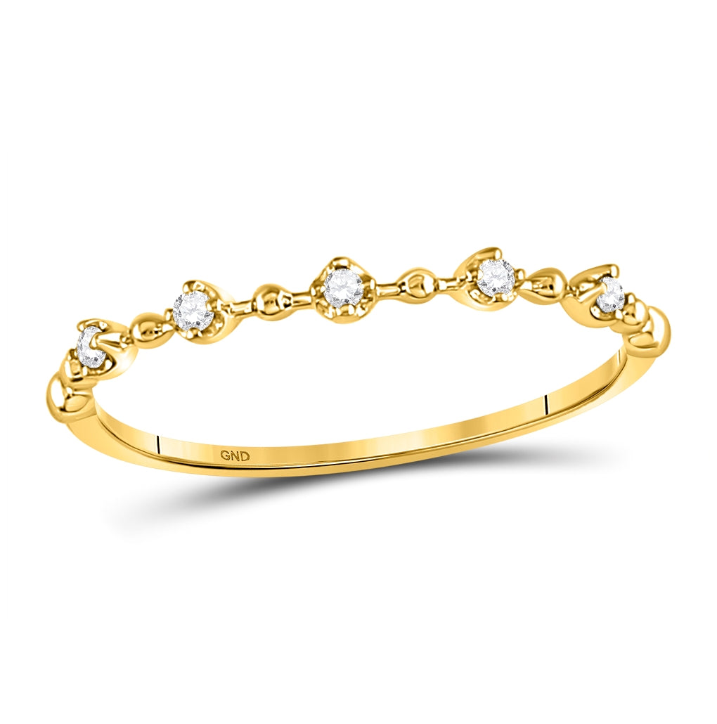 10kt Yellow Gold Womens Round Diamond Bead Dot Stackable Ring 1/20 Cttw