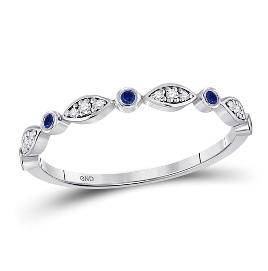 10K White Or Yellow Gold Womens Round Blue Sapphire Diamond Stackable Band Ring , Womens Size: 5-10