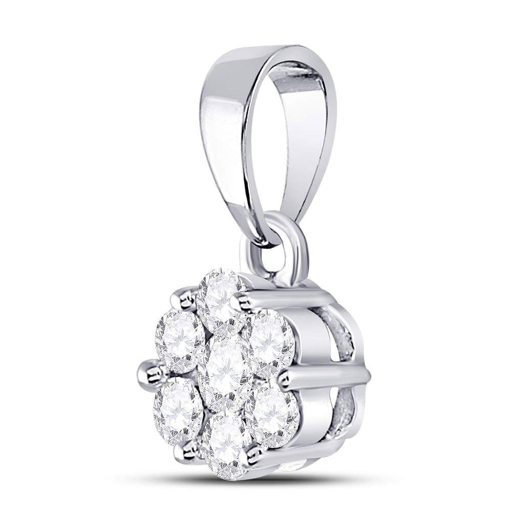 14K White Gold Womens Round Diamond Flower Cluster Pendant 1/2 Cttw, Length: 0.54 In, Width: 0.28 In