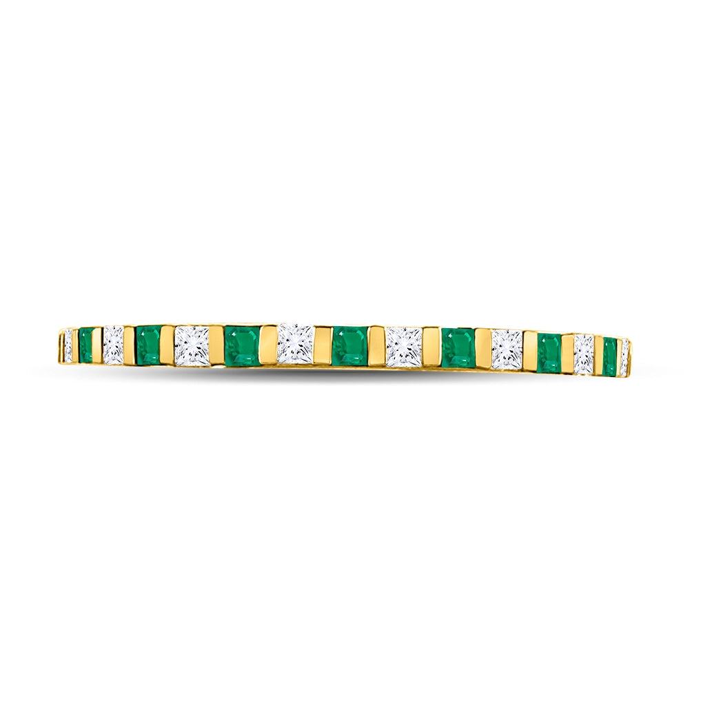 10K Yellow Gold Womens Princess Emerald Diamond Alternating Stackable Band Ring 1/3 Cttw, Womens Size: 5-10