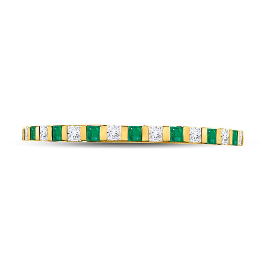 10K Yellow Gold Womens Princess Emerald Diamond Alternating Stackable Band Ring 1/3 Cttw, Womens Size: 5-10