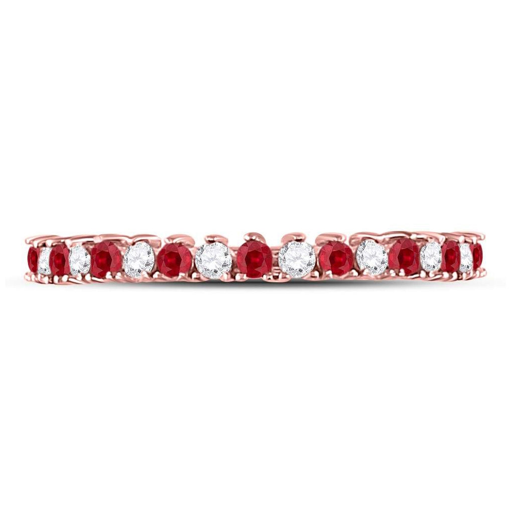 10K Rose Gold Womens Round Ruby Diamond Stackable Band Ring 1/4 Cttw, Womens Size: 5-10