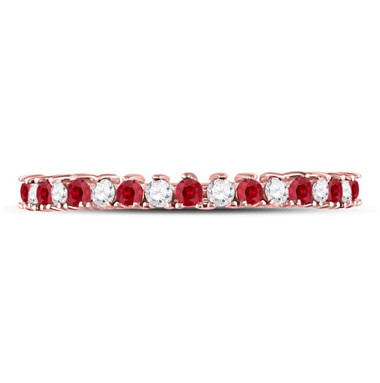 10K Rose Gold Womens Round Ruby Diamond Stackable Band Ring 1/4 Cttw, Womens Size: 5-10