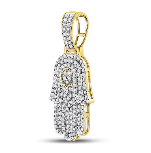 10K Yellow Gold Mens Round Diamond Hamsa Charm Pendant 1/2 Cttw, Length: 1.17 In, Width: 0.48 In