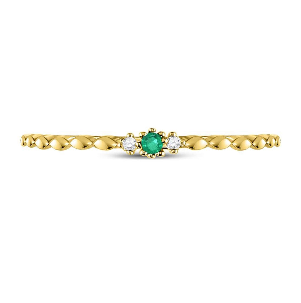 10K Yellow Gold Womens Round Emerald Solitaire Diamond-accent Stackable Ring .03 Cttw, Womens Size: 5-10
