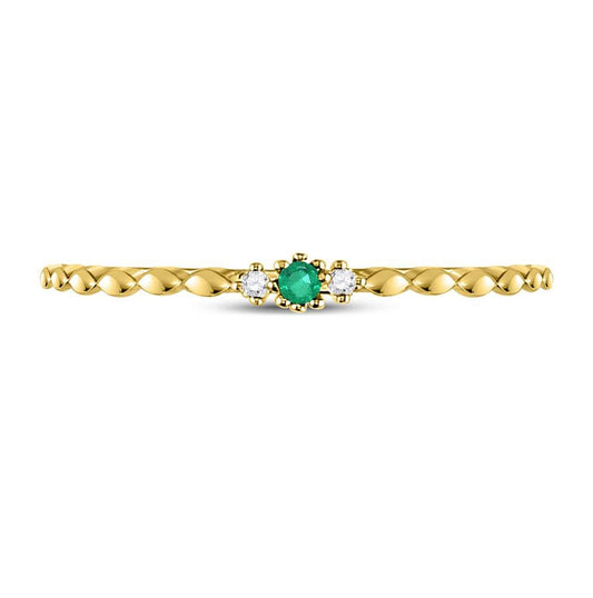 10K Yellow Gold Womens Round Emerald Solitaire Diamond-accent Stackable Ring .03 Cttw, Womens Size: 5-10