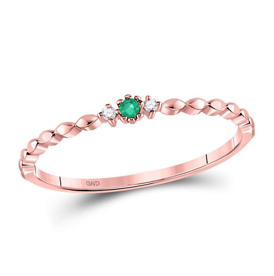 10K Rose Gold Womens Round Emerald Solitaire Diamond-accent Stackable Ring .03 Cttw, Womens Size: 5-10