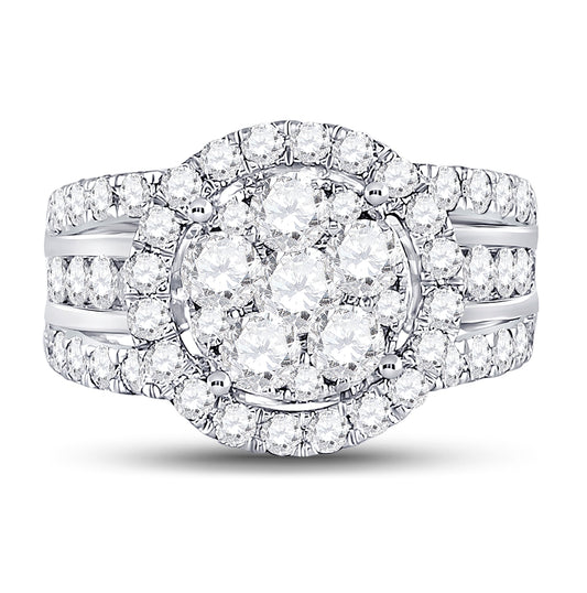 14K White Gold Round Diamond Cluster Bridal Wedding Engagement Ring 2ctw, Womens Size: 5-10