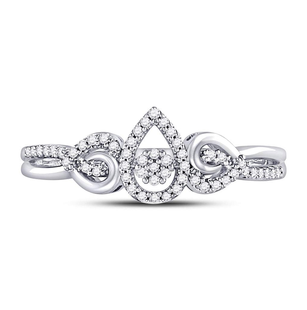 10K White Gold Womens Round Diamond Teardrop Curl Cluster Ring 1/10 Cttw, Womens Size: 5-10