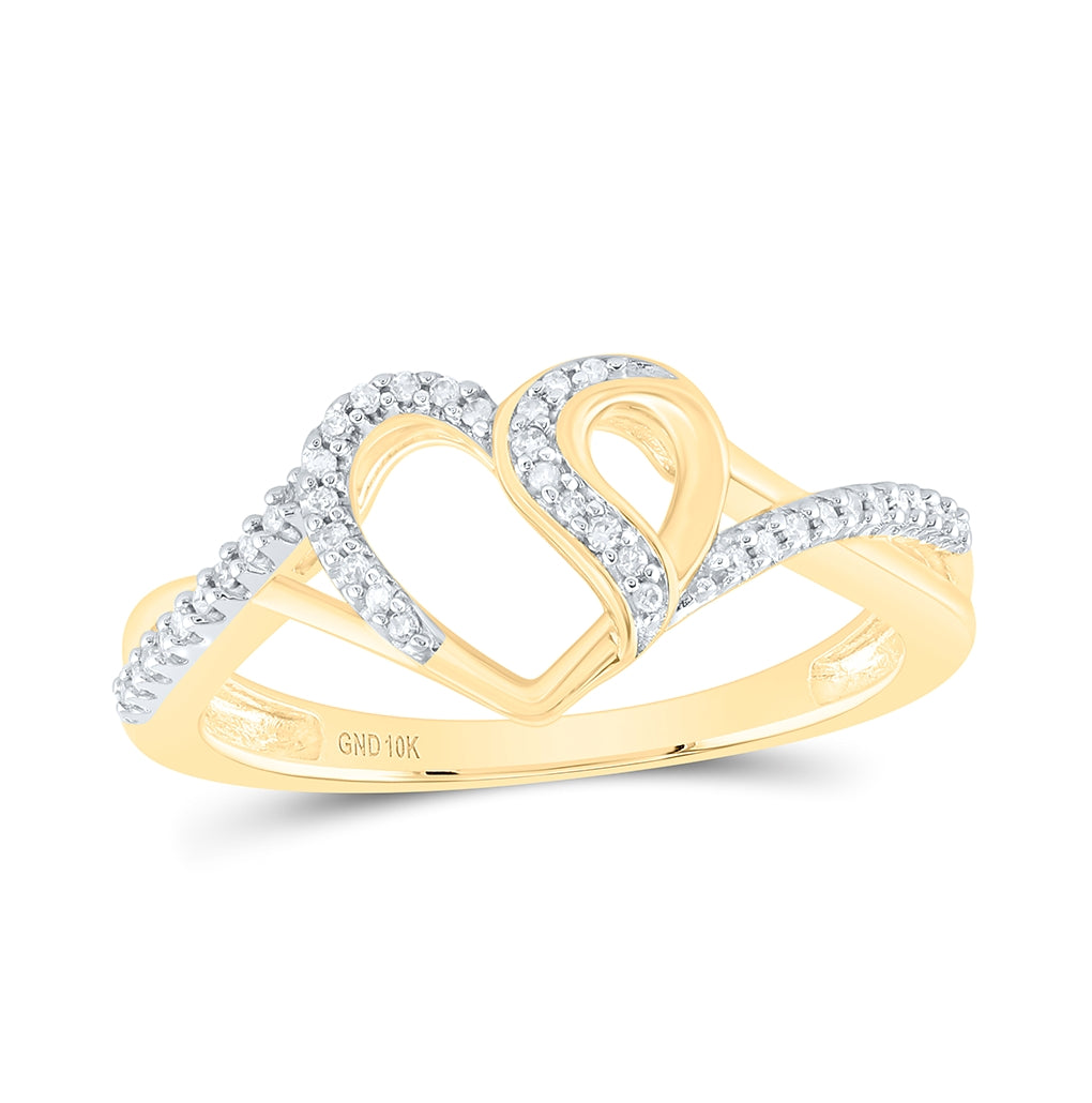 10K Yellow Gold Womens Round Diamond Heart Ring 1/10ctw, Womens Size: 5-10