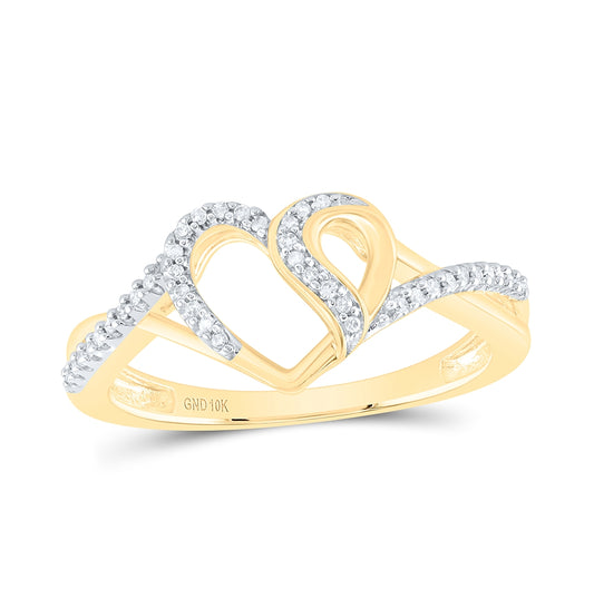 10K Yellow Gold Womens Round Diamond Heart Ring 1/10ctw, Womens Size: 5-10