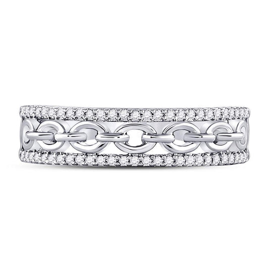 10K White Gold Womens Round Diamond Chain Link Fashion Band Ring 1/6 Cttw, Womens Size: 5-10