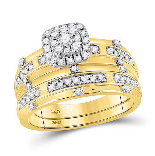14K Yellow Gold His Hers Round Diamond Solitaire Matching Wedding Set 3/4 Cttw, Womens Size: 5-10, Mens Size: 7-13