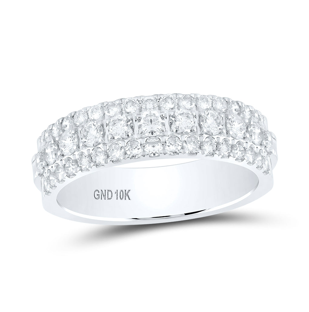 10K White Gold Womens Round Diamond Machine Set Band Ring 1 Cttw, Womens Size: 5-10