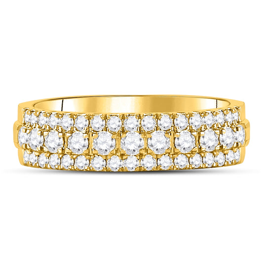 10K Yellow Gold Womens Round Diamond Triple Row Comfort Wedding Band 1 Cttw, Womens Size: 5-10